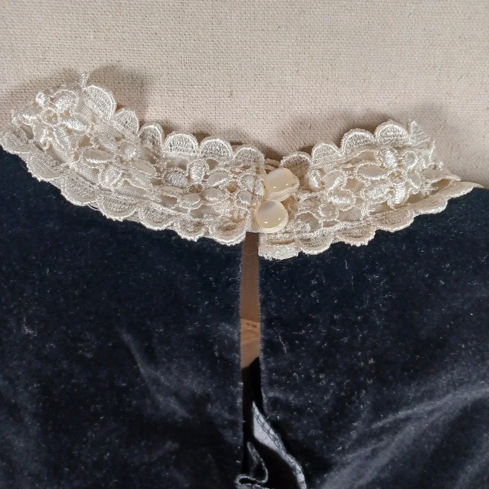 My Michelle Vintage Black Velvet Victorian Lace Bib Skirt Set Goth Dark Academia